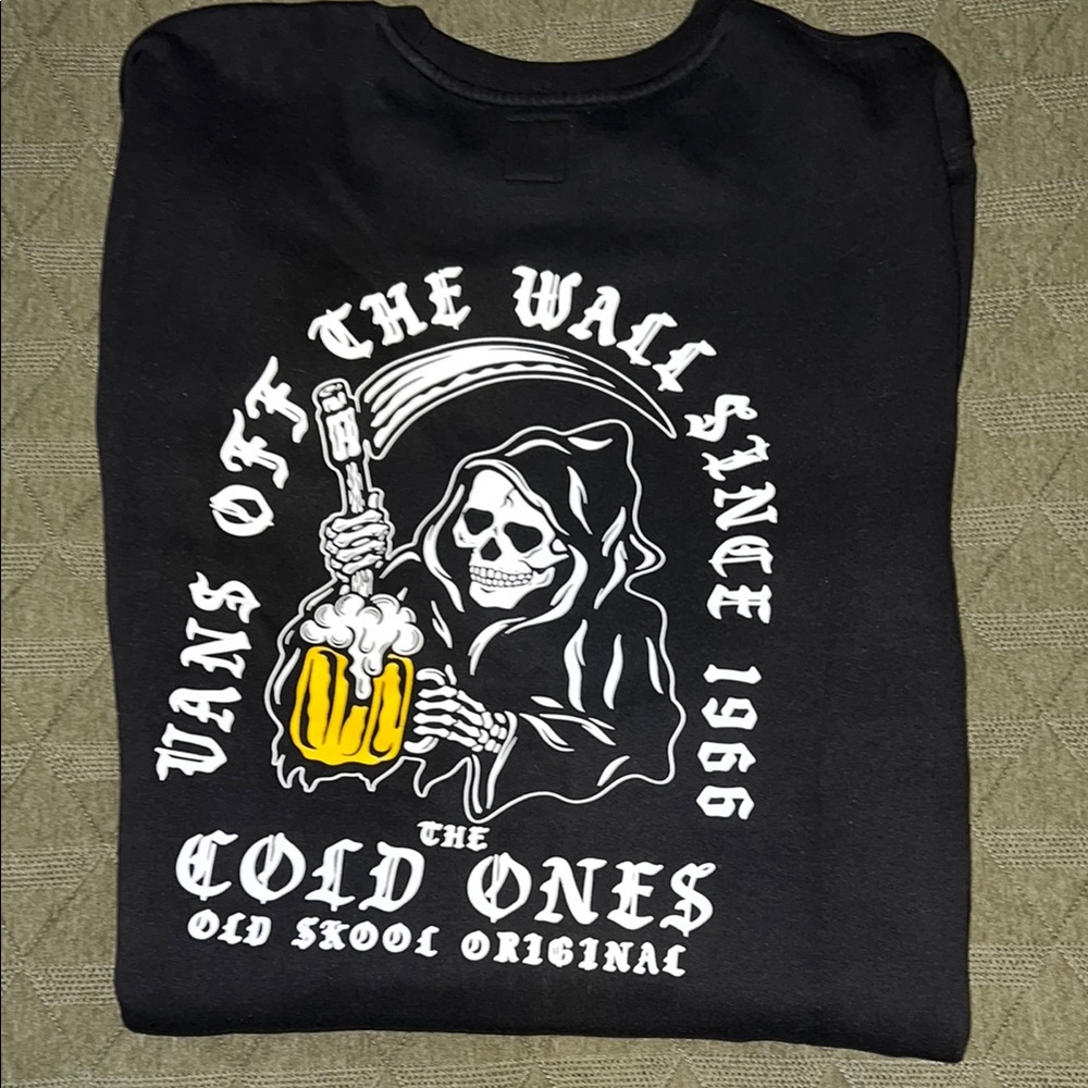 Vans Men’s Large Black 'Cold Ones' Skeleton Sweatshirt Crewneck